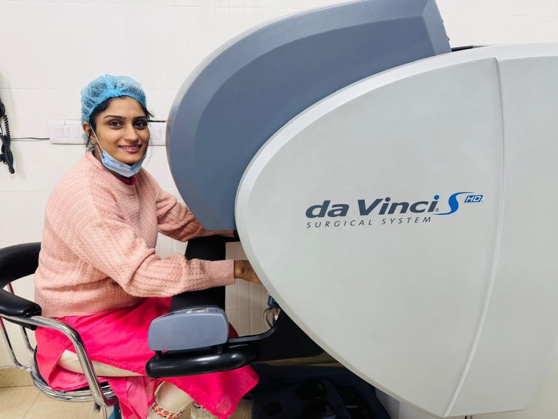 Dr. Dedeepya during advanced robotic surgery training